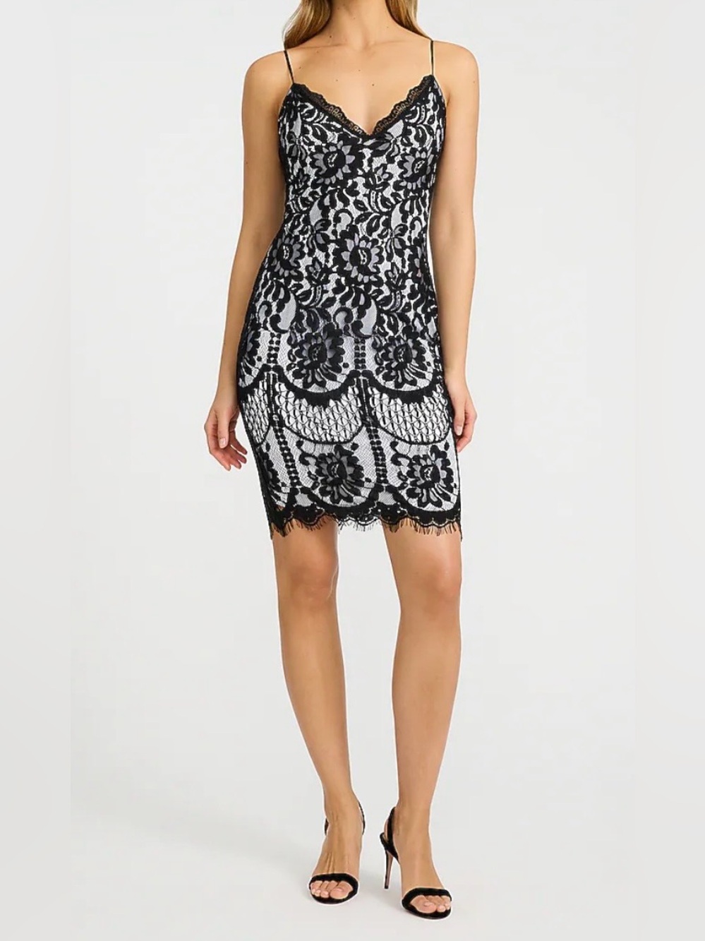 Express x Bebe Black Lace Slip Mini Dress with White Lining